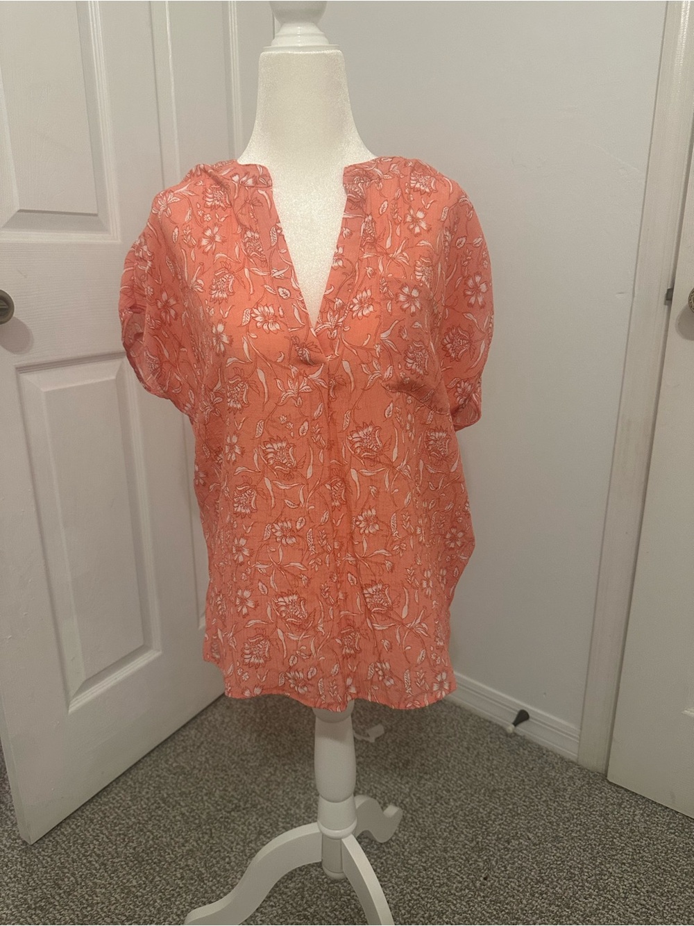 Coral Floral V-Neck Women's Tunic Top